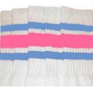 19” long sport hot pink blue malibu barbie sock knee high striped cute n’ juicy